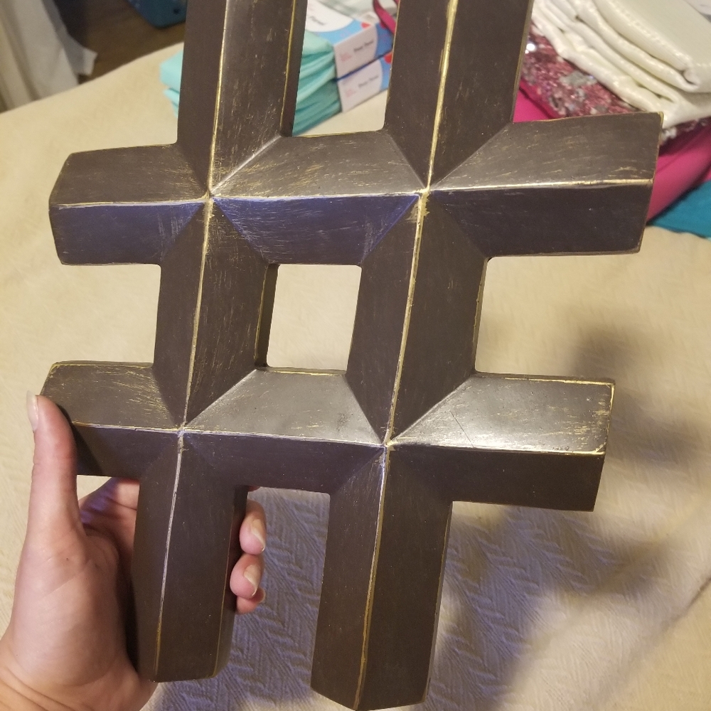 Antique finish hashtag wall decor